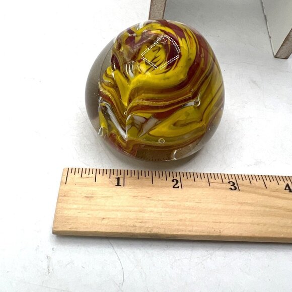 Paperweight glass Cheerful Orange and Yellow Art Glass Sunny Vintage Orb - Picture 7 of 8